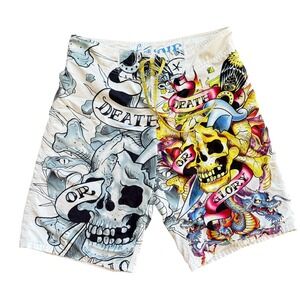 Ed Hardy Swim Trunks Shorts Board Short Skull Dragon Graphic Surf or Die Size 31